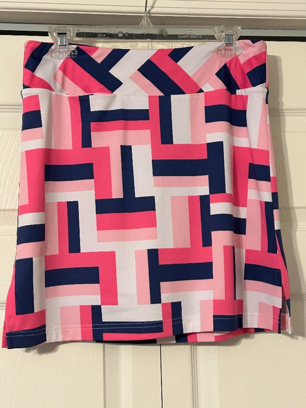 GOLFTINI Sz M Pink Blue & White All Square Athletic Golf Skirt Skort